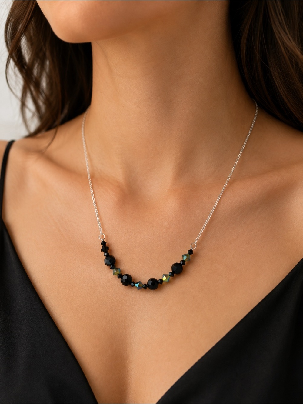 Swarovski Jet Ab Crystal Silver Tone Necklace